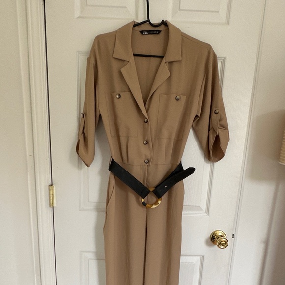 Zara, Belted Jumpsuit, Camel/Beige, XS, Like New - Picture 7 of 7